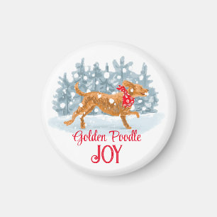 Golden poodle Christmas magnet