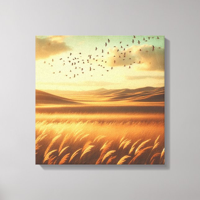 Golden Prairie Sunset Wind – Vintage Canvas Art Leinwanddruck (Vorderseite)