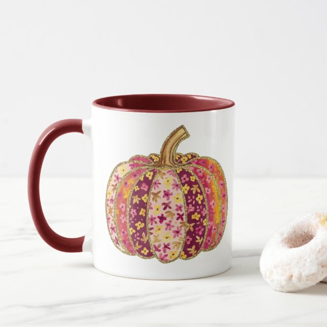 Golden Pumpkin & Floral Delight Coffee Tasse (Mit Donut)