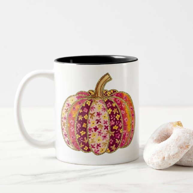 Golden Pumpkin & Floral Delight Coffee Tasse (Mit Donut)