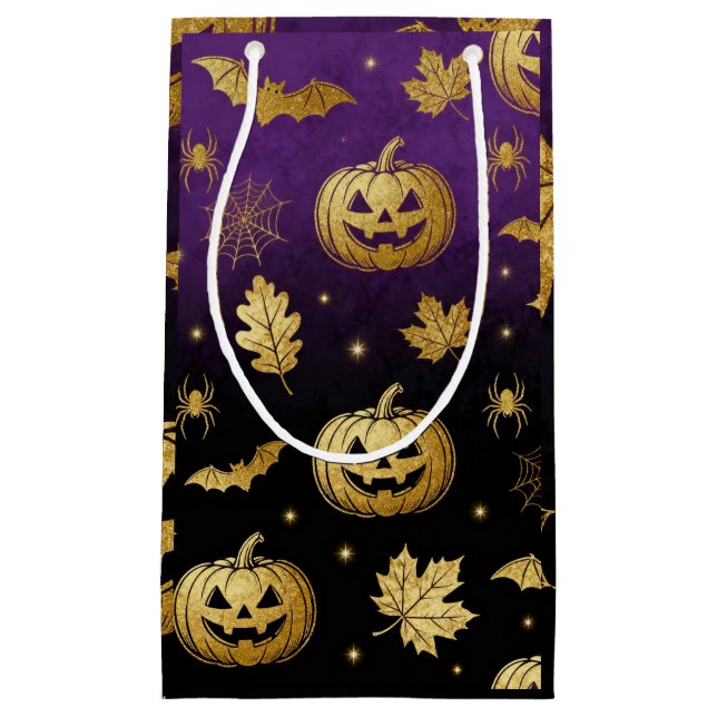 Golden Pumpkin Glow – Elegant Halloween Gift Bag  Kleine Geschenktüte (Vorderseite)