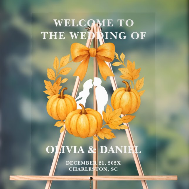 Golden Pumpkin Hochzeit im Herbst Willkommen Acrylschild (Neutral)