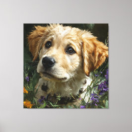 Golden Puppy Wildflower Blick Leinwanddruck