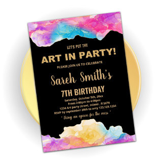 Golden Purple Peinture Invitations Anniversaire
