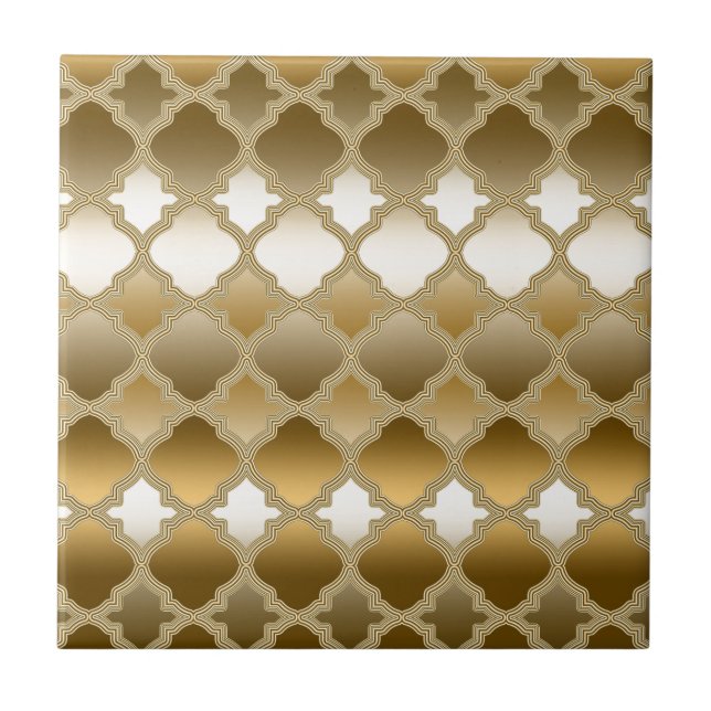 Golden Quatrefoil marokkanisches Gittermuster Fliese (Vorderseite)