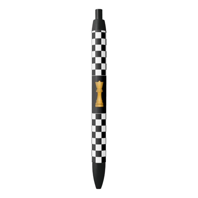 Golden Queen on Black and White Chess Pattern Pen Kugelschreiber (Vorderseite Vertikal)