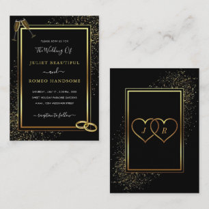 Golden Rahmen & Rings Black Gold Hochzeit Einladun Mitteilungskarte