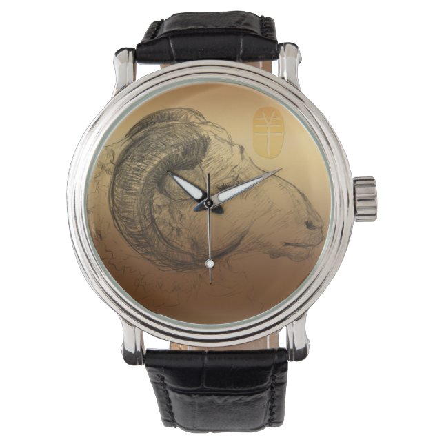 Golden Ram Chinese Year Astrologie Zodiac Watch Armbanduhr (Vorderseite)