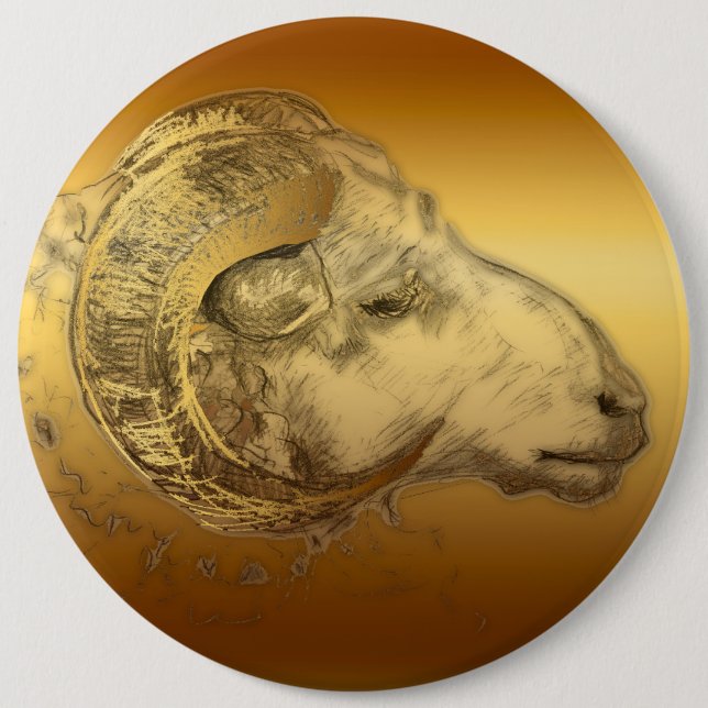 Golden Ram Year Chinesische Astrologie Aries Zodia Button (Vorderseite)