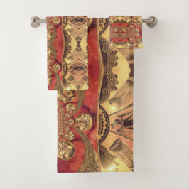 Golden Red African Print Art Design Badhandtuch Set