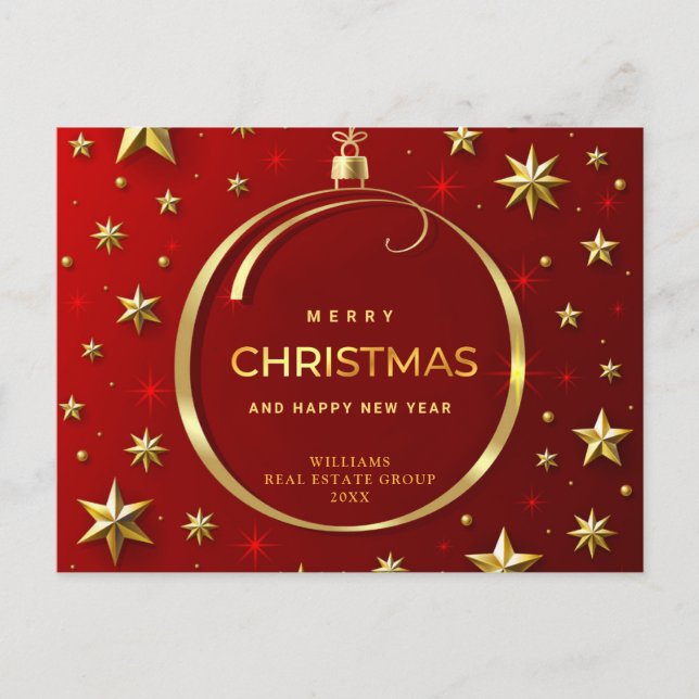 Golden Red Christmas Ornament Corporate Gruß Postkarte (Vorderseite)