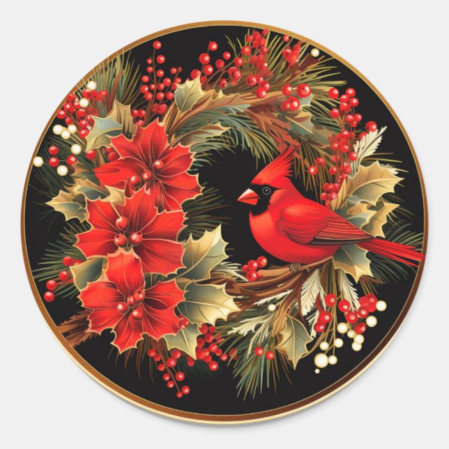 Golden Red Kardinal Foliage Bliss Runder Aufkleber (Vorderseite)
