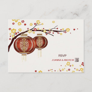 Golden Red Lanterns Cherry Tree Fu Chinesisches UA RSVP Karte