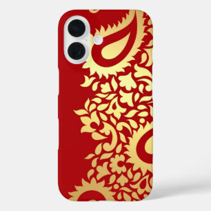 Golden Red Paisleys Indian iPhone 16 Hülle