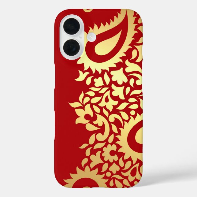 Golden Red Paisleys Indian iPhone 16 Hülle (Rückseite)