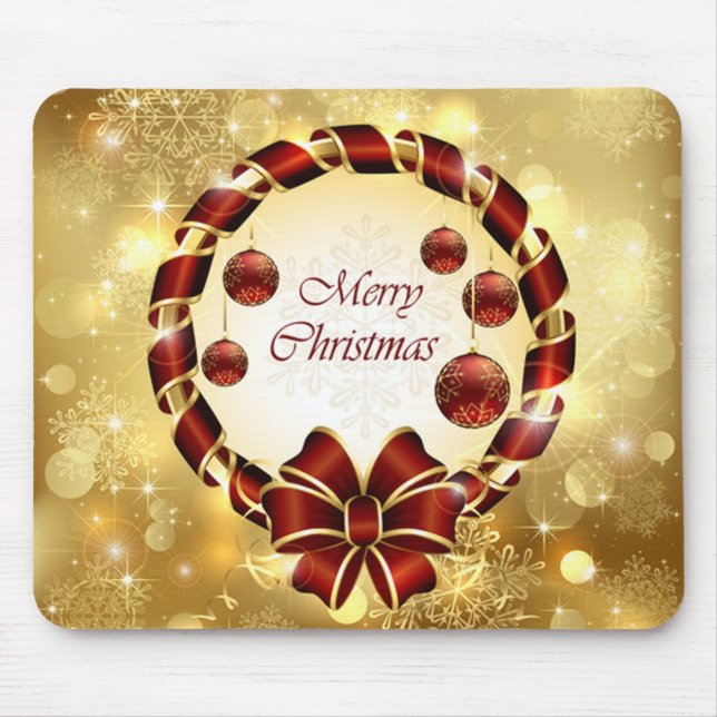 Golden & Red Weihnachtsfeier mit Bow & Snowflake Mousepad (Vorne)