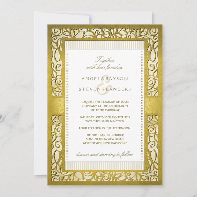 Golden Regal Deko Border Wedding Einladung (Vorderseite)