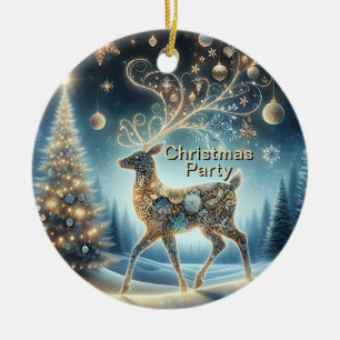 Golden Reindeer Christmas Blue Sky Beautiful Keramik Ornament