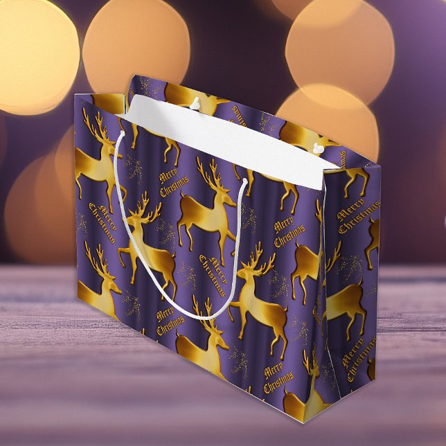 Golden Reindeer Glittery Lila Weihnachten Große Geschenktüte (Von Creator hochgeladen)