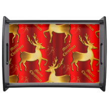 Golden Reindeer on Red Merry Christmas