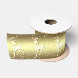 Golden Reindeer Snowy Holiday Satin Ribbon Satinband