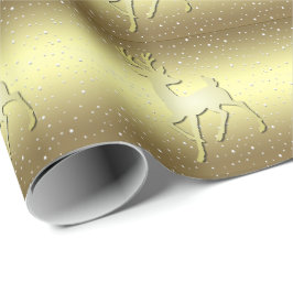 Golden Reindeer Snowy Holiday Wrapping Paper Geschenkpapier