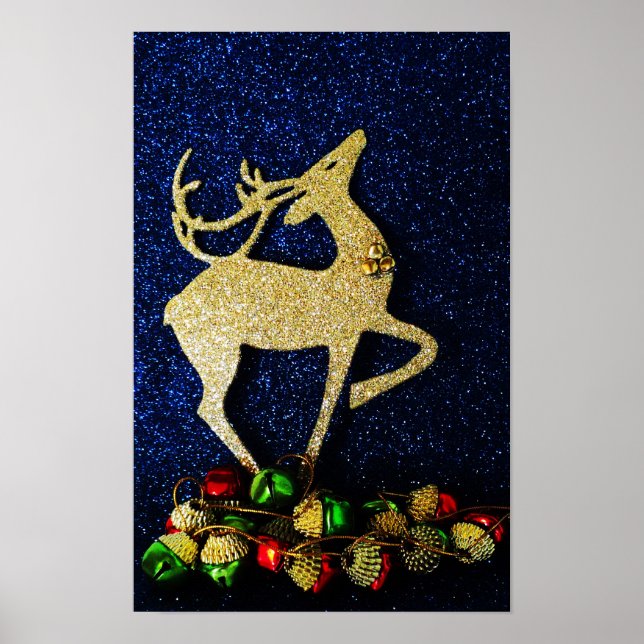 Golden Rentier mit Jingle Bells Poster (Vorne)
