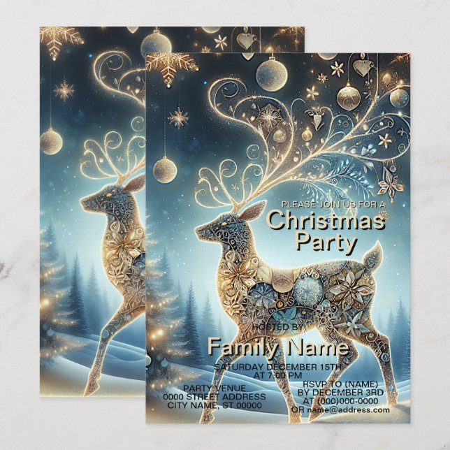 Golden Rentier Weihnachtsfeiern Einladung (Vorne/Hinten)