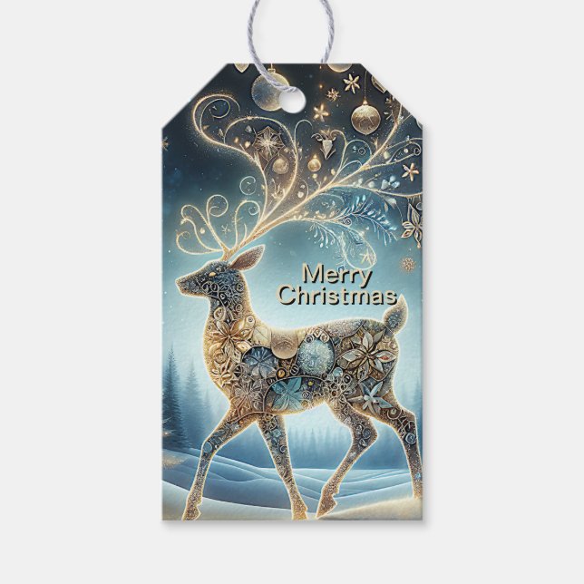 Golden Rentier Weihnachtsfeiern Geschenkanhänger (Vorderseite)