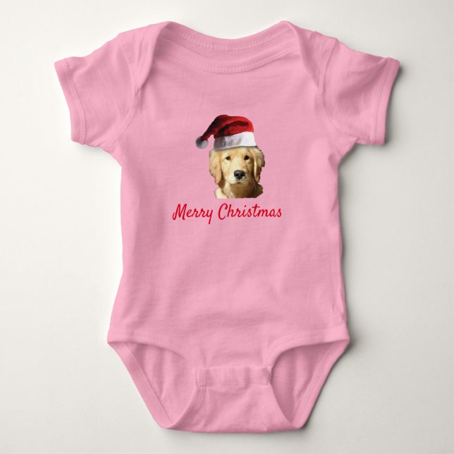 Golden Retrieve mit einem Weihnachtshut für Christ Baby Strampler (Vorderseite)