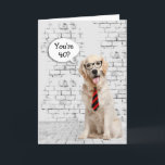 Golden Retriever 40. Geburtstag Spaß Karte<br><div class="desc">Goldener Retriever mit Sprechblase,  gestreiften Krawatten und Brillen auf Ziegelstein zum 40. Geburtstag. Das Alter kann geändert werden.</div>
