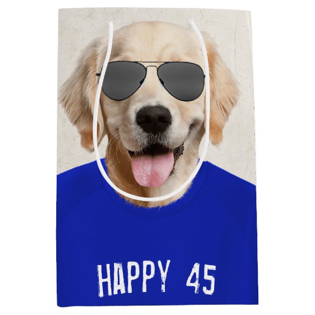 Golden Retriever 45. Geburtstag Mittlere Geschenkt Mittlere Geschenktüte (Vorderseite)