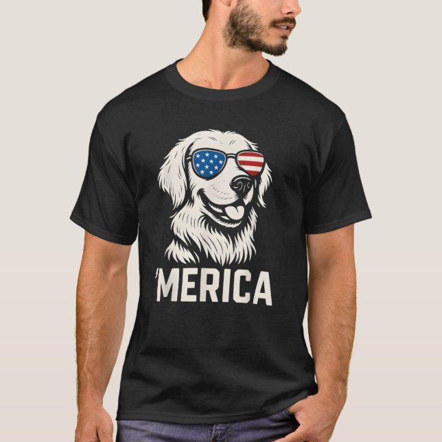 Golden Retriever 4. Juli Merica Sonnenbrille T-Shirt (Vorderseite)