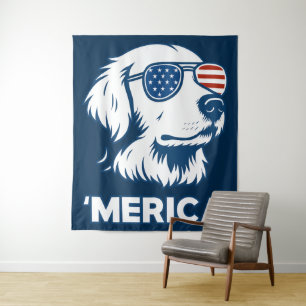 Golden Retriever 4. Juli Merica Wandteppich