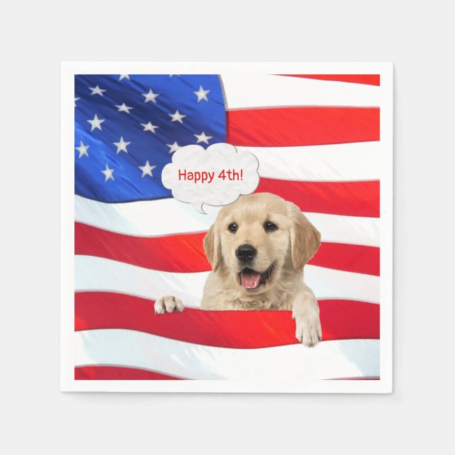 Golden Retriever 4. Juli Party Serviette (Vorderseite)