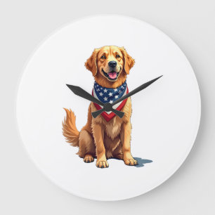 Golden Retriever 4. Juli Vintage Patriotisches T-S Große Wanduhr