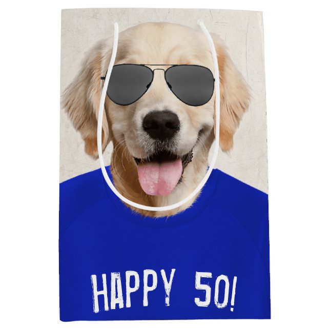 Golden Retriever 50. Geburtstag Mittlere Geschenkt Mittlere Geschenktüte (Vorderseite)
