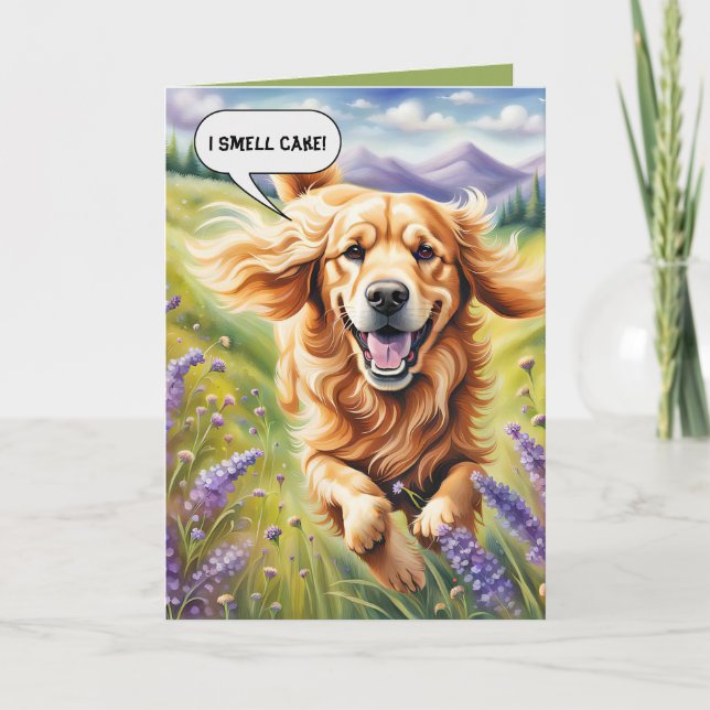 Golden Retriever am Geburtstag läuft Karte (Vorderseite)