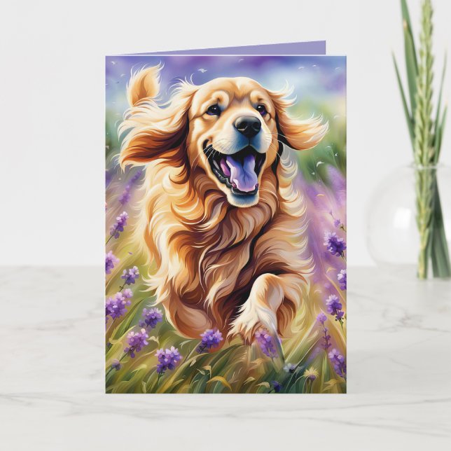 Golden Retriever am Geburtstag läuft Karte (Vorderseite)