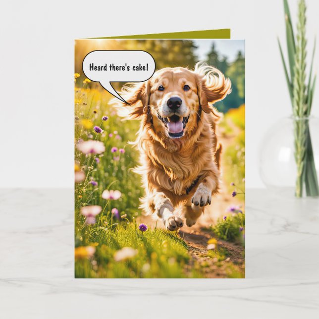 Golden Retriever am Geburtstag läuft Karte (Vorderseite)