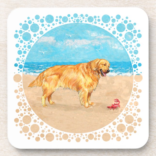 Golden Retriever am Strand Untersetzer (Vorderseite)