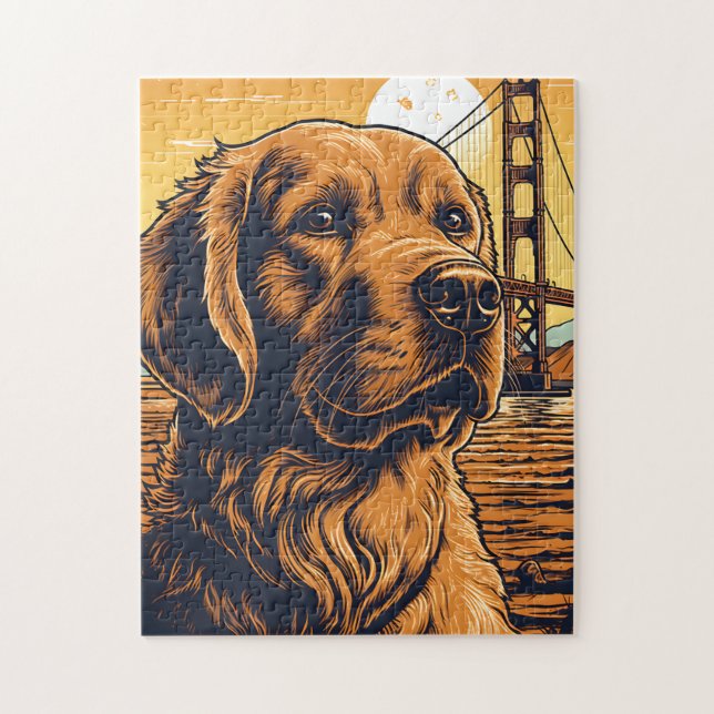 Golden-Retriever an der Golden Gate Bridge (Vertikal)