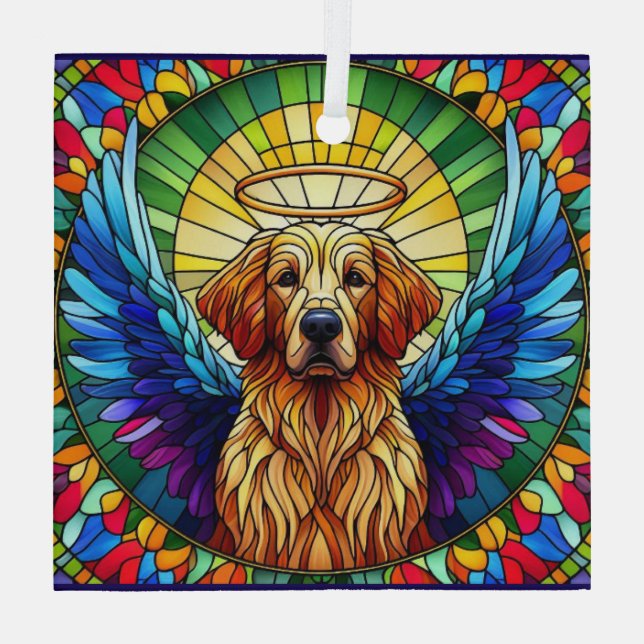 Golden Retriever Angel Glass Suncatcher Ornament Aus Glas (Rückseite)