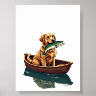 Golden Retriever Angeln Retro - Hund Angeln Hobby Poster