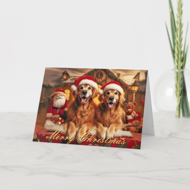 Golden Retriever Antiquitätenkarte Feiertagskarte (Vorderseite)
