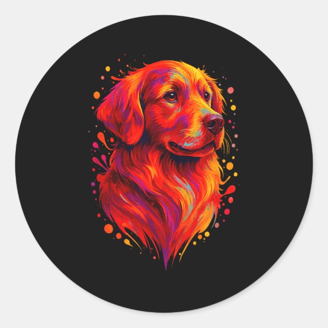 Golden Retriever Art Rtrait For Dog Owners  Runder Aufkleber (Vorderseite)