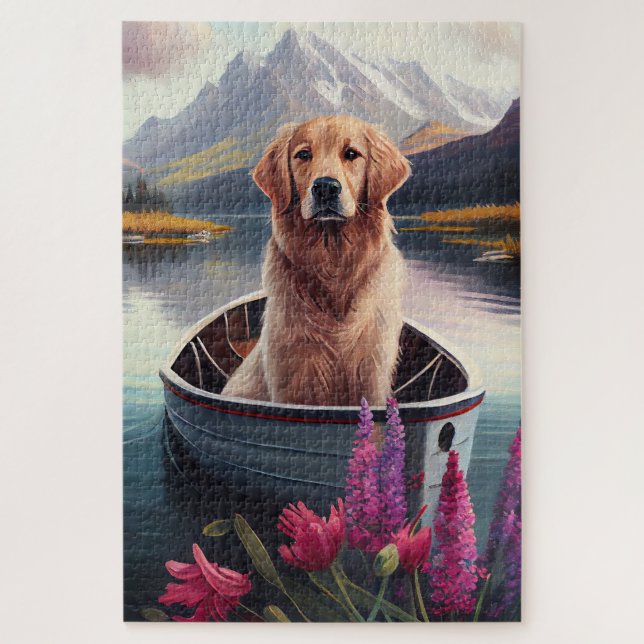 Golden Retriever auf dem Paddle: Ein Landschaftlic (Vertikal)