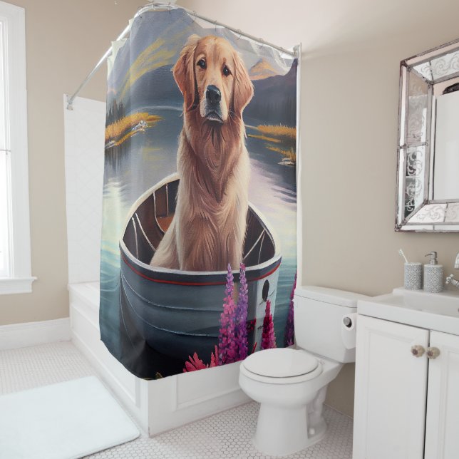 Golden Retriever auf dem Paddle: Ein Landschaftlic Duschvorhang (Beispiel)