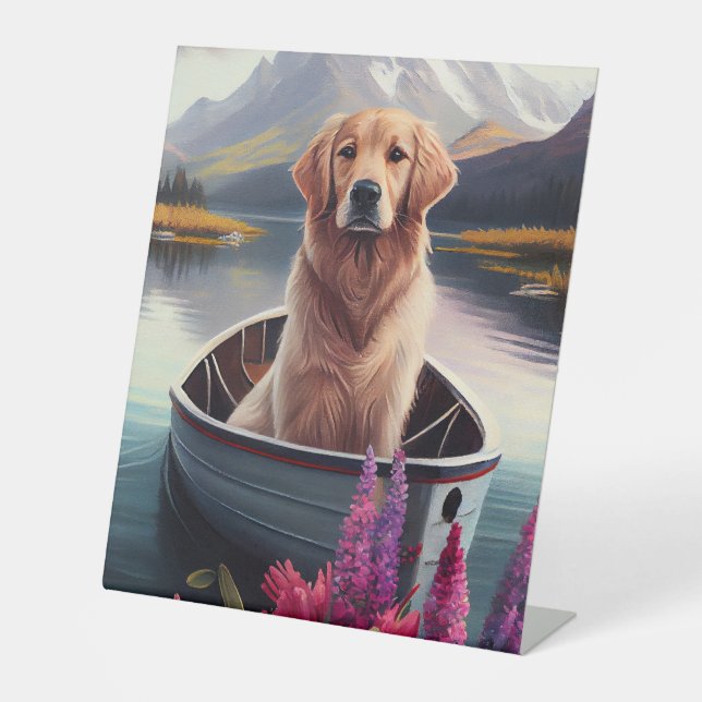 Golden Retriever auf dem Paddle: Ein Landschaftlic Sockelschild (Vorderseite)