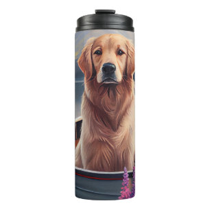 Golden Retriever auf einem Paddel: Ein landschaftl Thermosbecher